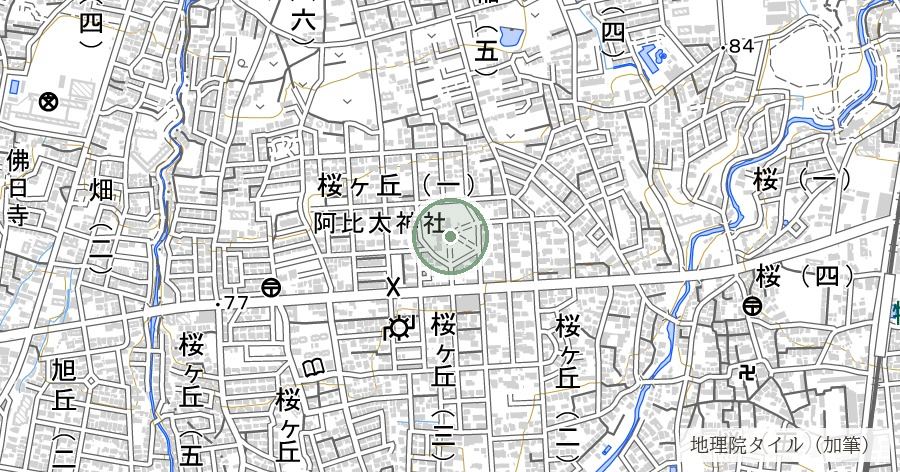 阿比太神社(あびたじんじゃ)の位置を示す地図