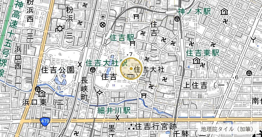 住吉大社(すみよっさん)の位置を示す地図