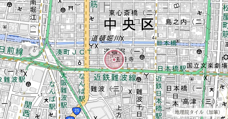 法善寺（水掛不動さん）の位置を示す地図