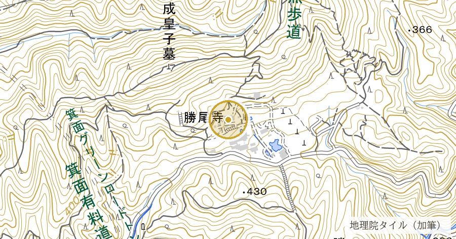 勝尾寺(かつおうじ)の位置を示す地図