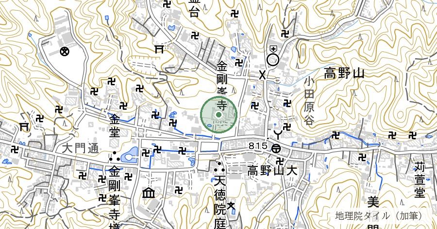 高野山（総本山金剛峯寺・壇上伽藍）の位置を示す地図