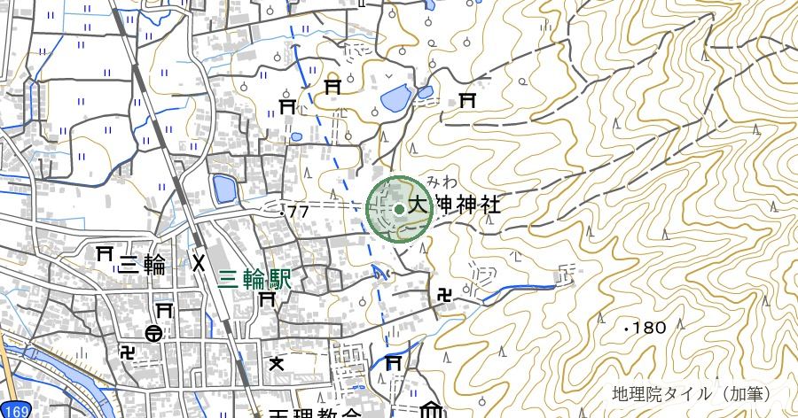 大神神社（三輪明神）の位置を示す地図