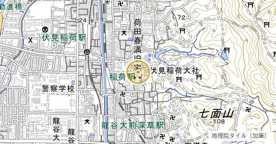 伏見稲荷大社の位置を示す地図