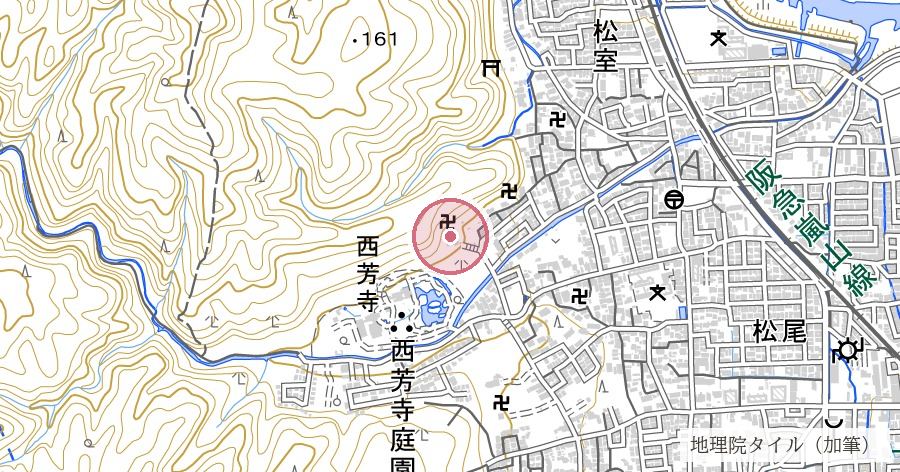 鈴虫寺(華厳寺)の位置を示す地図