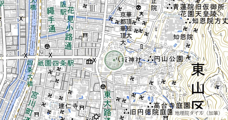 八坂神社の位置を示す地図