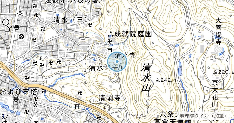 清水寺 音羽の滝(京都)の位置を示す地図