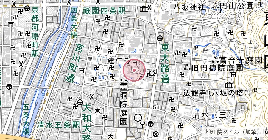 安井金比羅宮(縁切り縁結び碑)の位置を示す地図