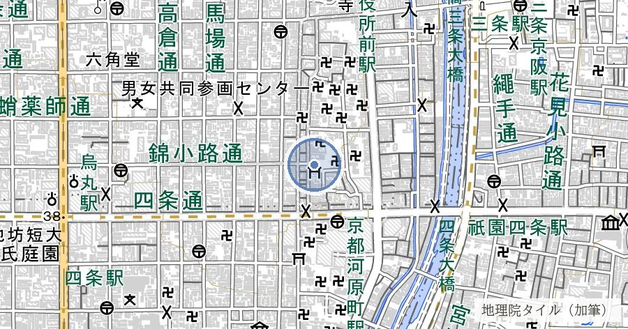 錦天満宮（錦の天神さん・錦の水）の位置を示す地図