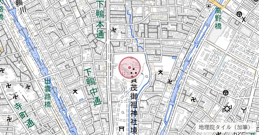 下鴨神社 相生社（縁結びの御神木・連理の賢木）の位置を示す地図