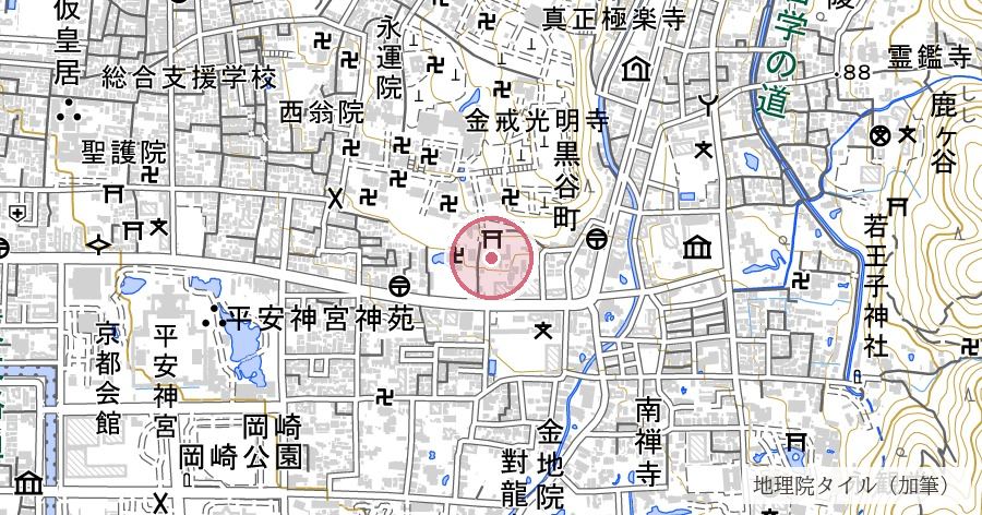岡崎神社（東天王・うさぎの神使）の位置を示す地図