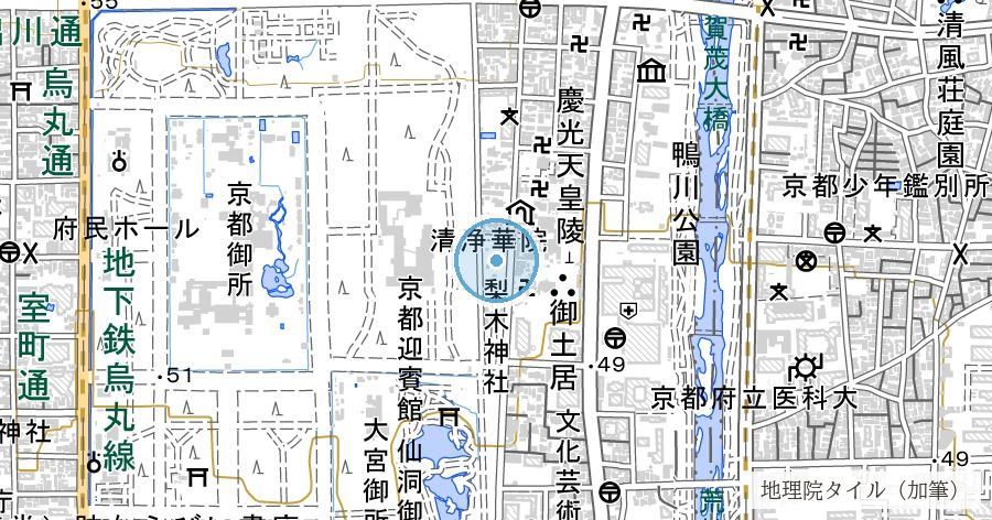 梨木神社 染井（京都三名水）の位置を示す地図