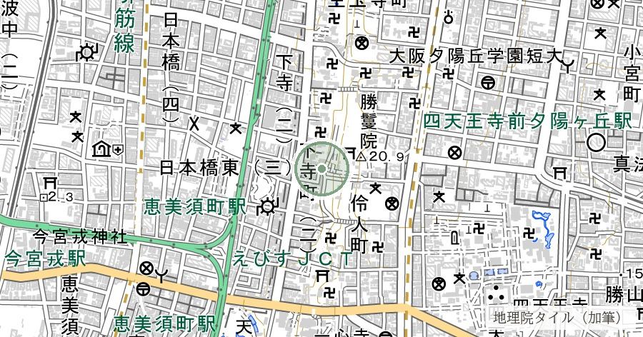大江神社(天王寺七宮・夕陽丘)の位置を示す地図