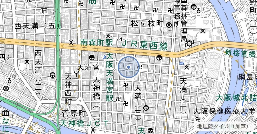 大阪天満宮の位置を示す地図