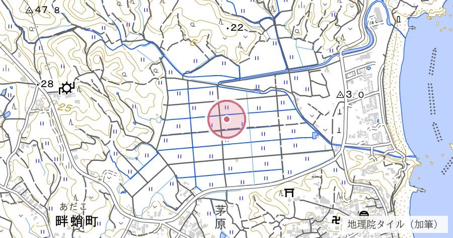 石神さん(神明神社)の位置を示す地図