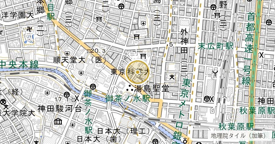 神田明神(神田神社)の位置を示す地図