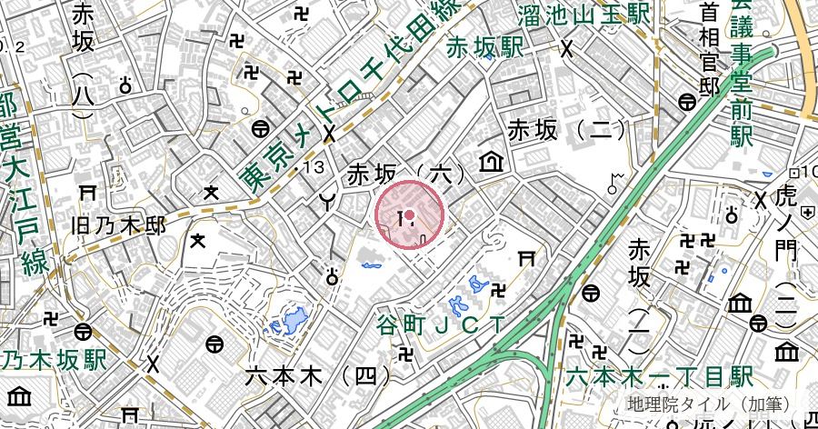 赤坂氷川神社の位置を示す地図